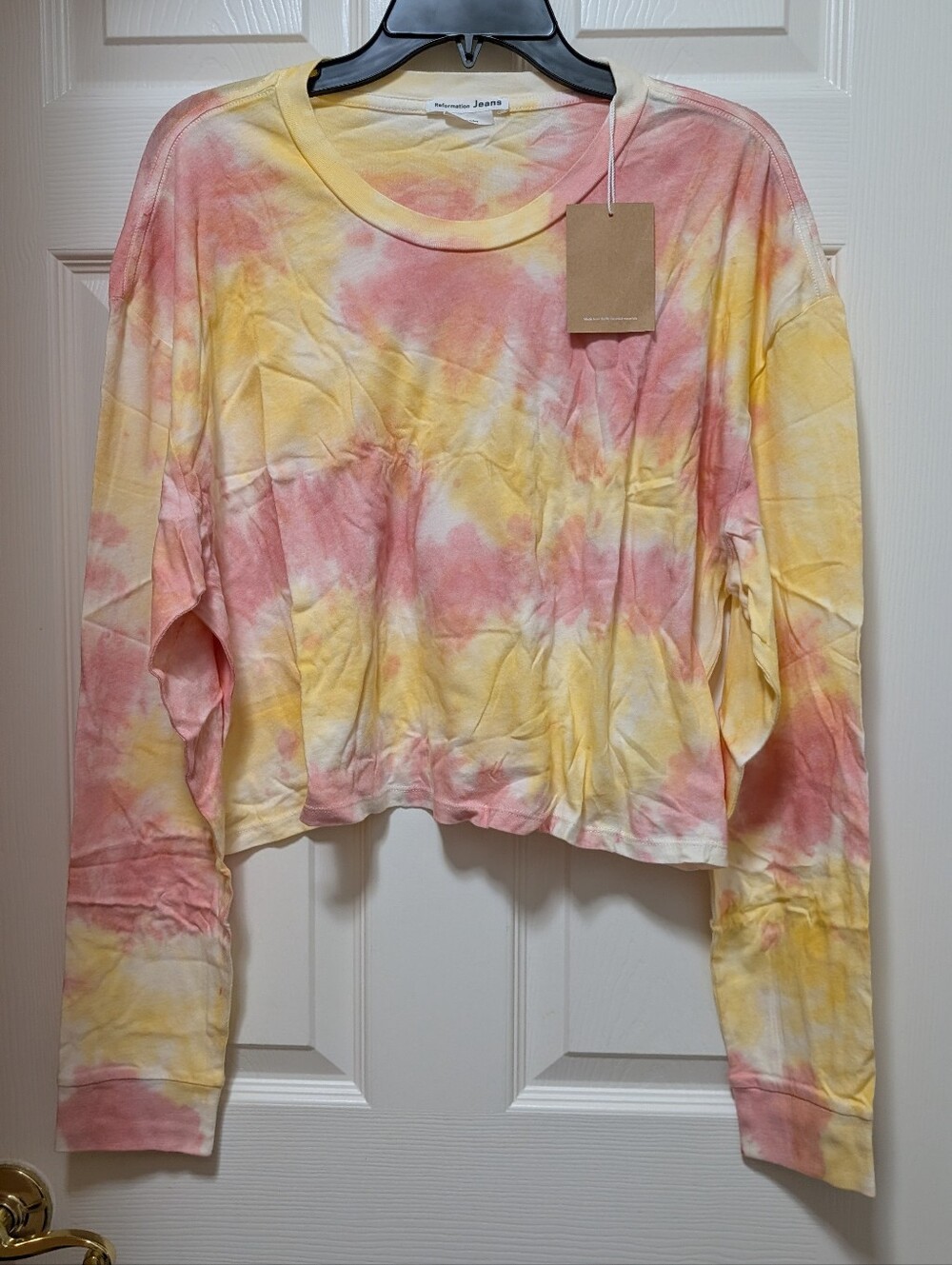 NWT Reformation Jaxon Cropped Tee Long Sleeve Shirt Size XL Sherbert Tie Dye